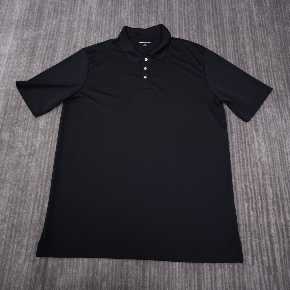 Lands End Polo Shirt Mens L/T Black Excellent Short Sleeve Performance Mesh